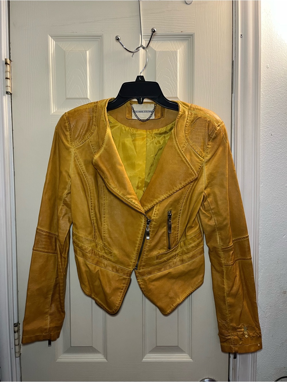 Women's Mustard Yellow Leather Moto Jacket